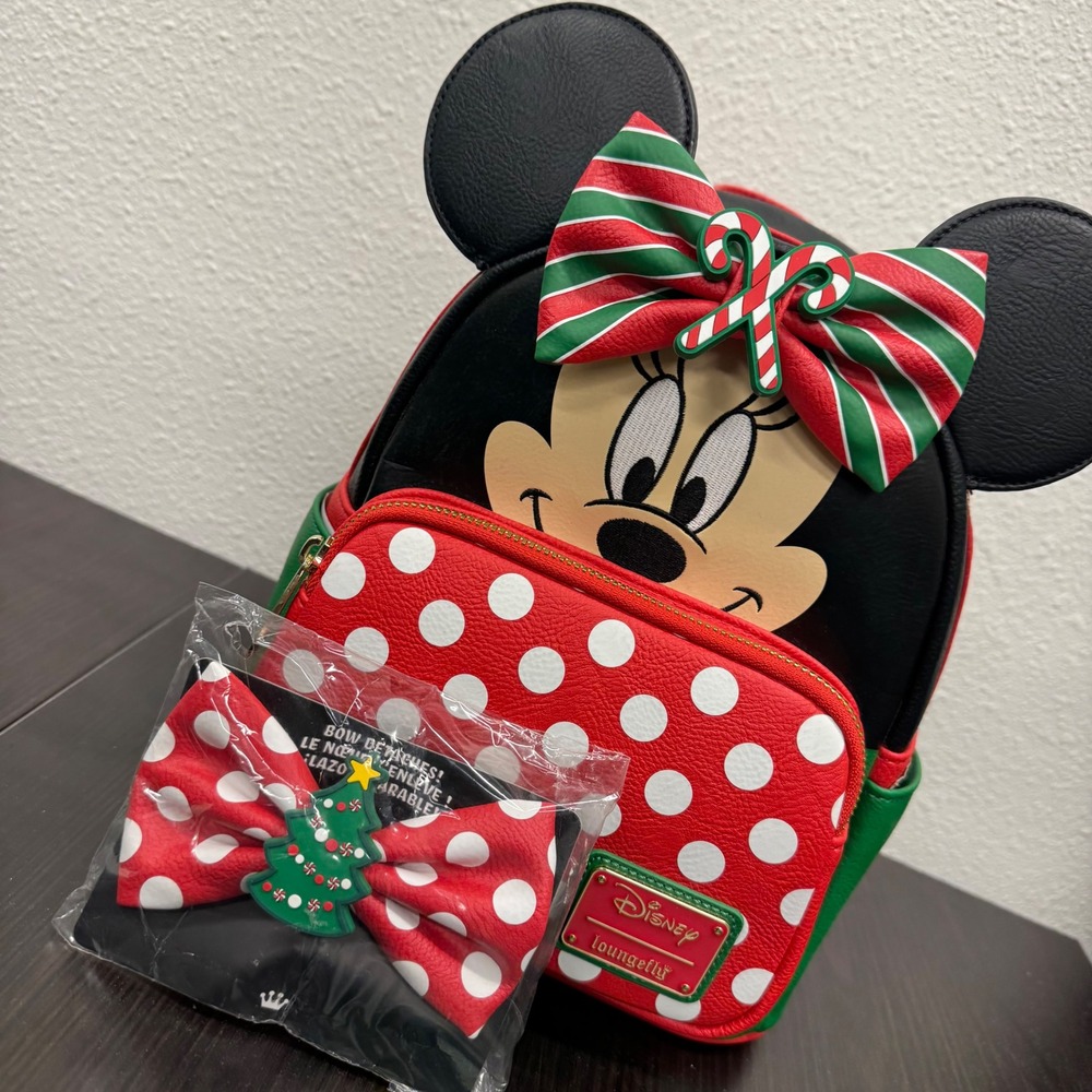 Loungefly Disney Minnie Mouse Holiday Mini Backpack Women OS Red Green Excellent